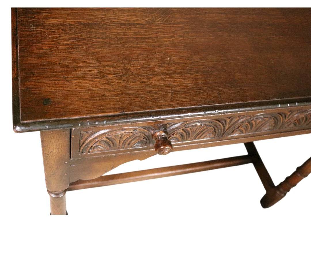 Early 20th Century Carved Oak Hall Table Bobbin Turned Tudor Style Antique Table