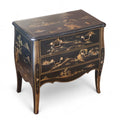 Vintage Chinoiserie Black Lacquer Chest of Drawers Gold Japanned Bomb Chest