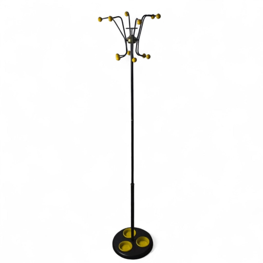 Vintage Mid Century Modern Coat Stand - Atomic Yellow Ball Finials - 1960s