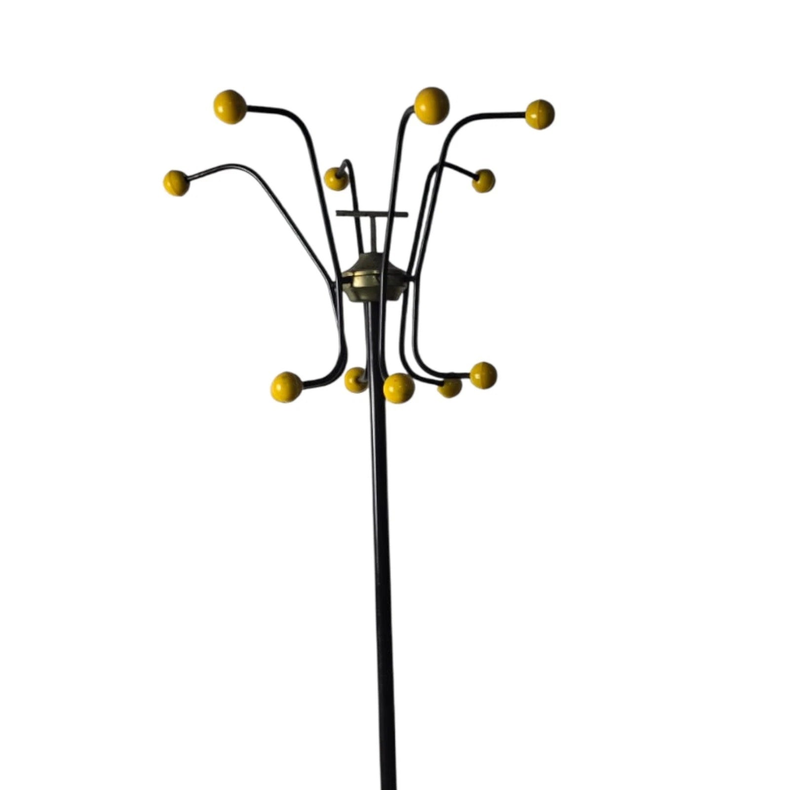 Vintage Mid Century Modern Coat Stand - Atomic Yellow Ball Finials - 1960s