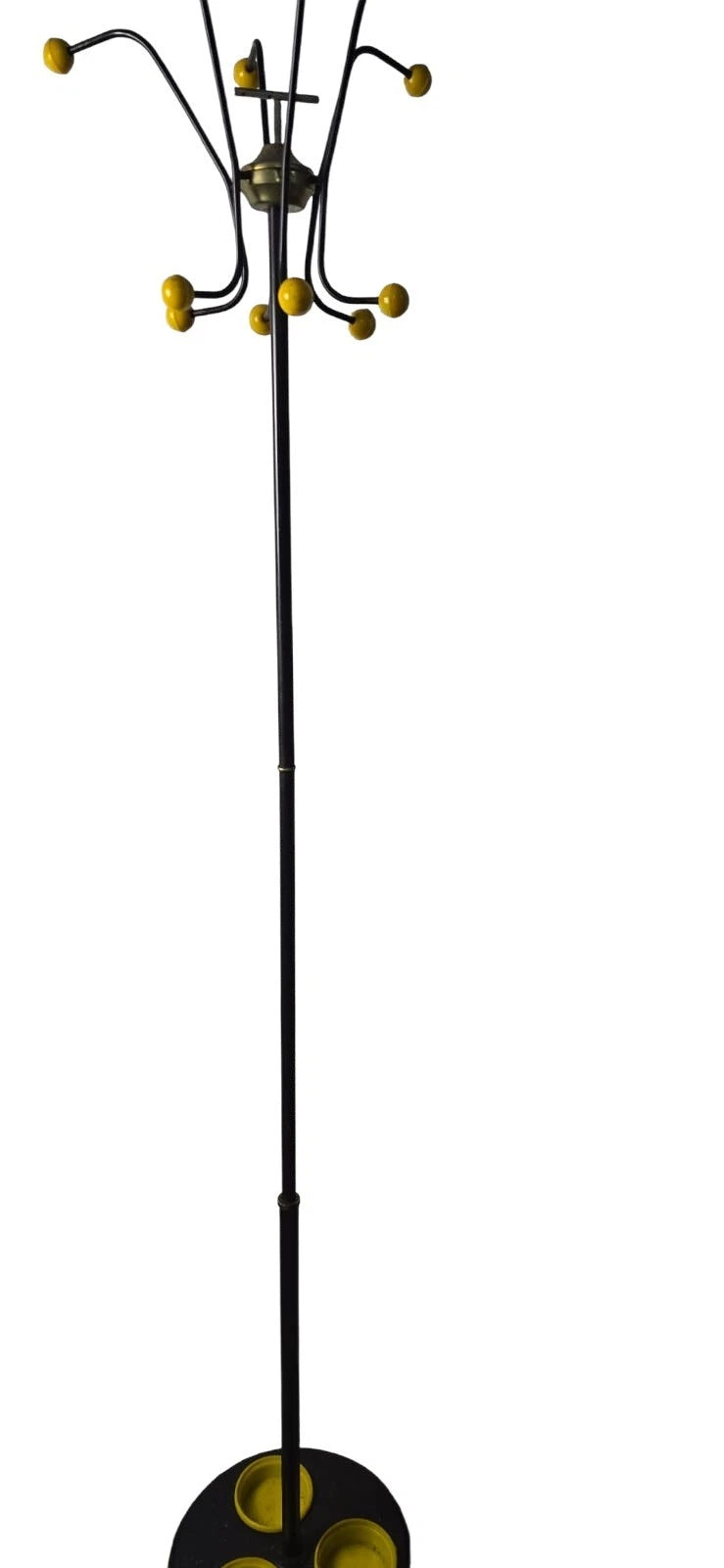 Vintage Mid Century Modern Coat Stand - Atomic Yellow Ball Finials - 1960s