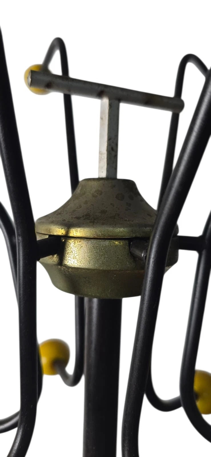 Vintage Mid Century Modern Coat Stand - Atomic Yellow Ball Finials - 1960s