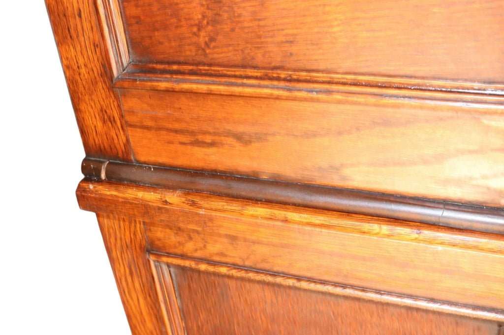 Antique Oak Leaded Glass Bookcase  Jacobean Revival Arts & Crafts Style Cabinet