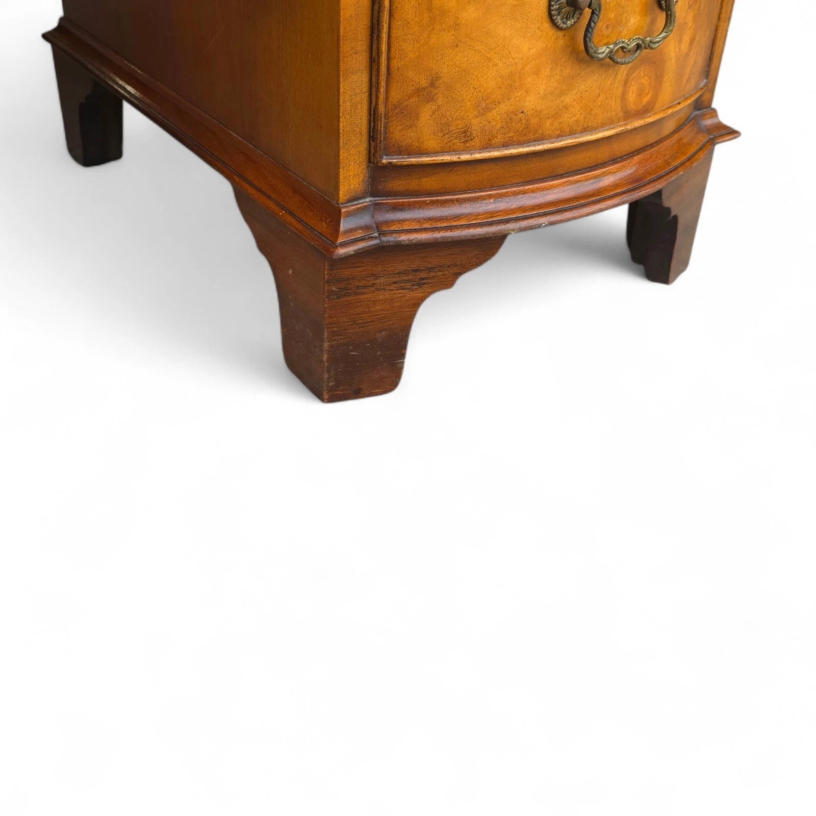 Vintage Burr Walnut Red Leather Top  Serpentine Front Pedestal Writing Desk