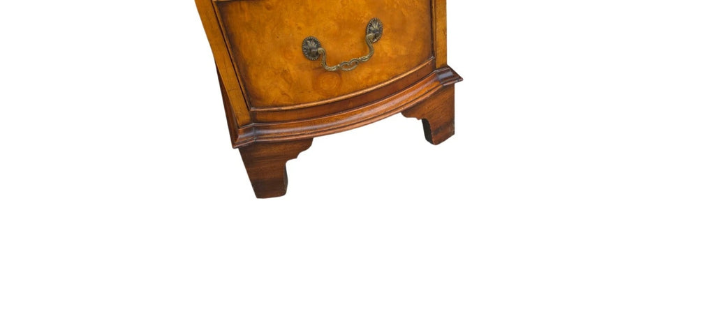 Vintage Burr Walnut Red Leather Top  Serpentine Front Pedestal Writing Desk