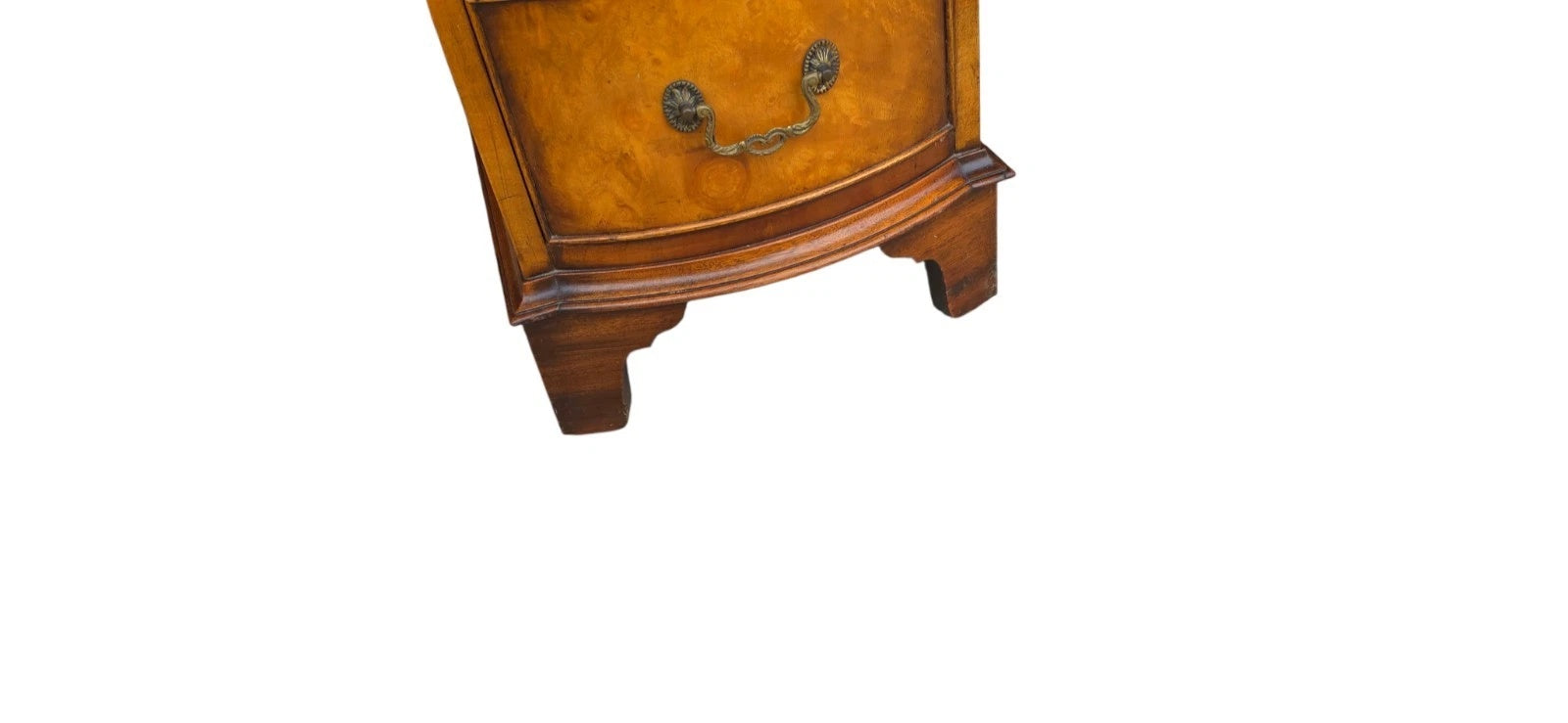 Vintage Burr Walnut Red Leather Top  Serpentine Front Pedestal Writing Desk