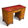Vintage Burr Walnut Red Leather Top  Serpentine Front Pedestal Writing Desk