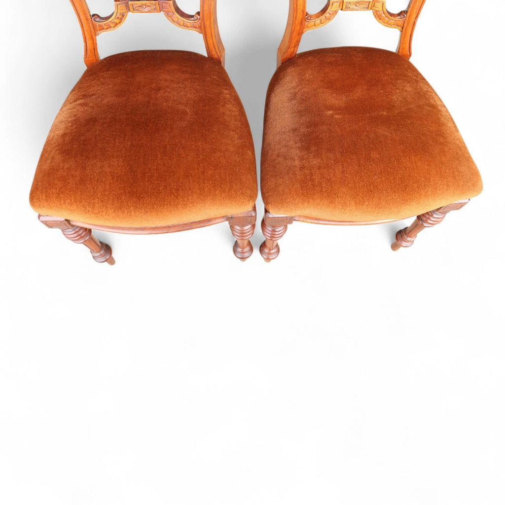 Antique Set of 4 Victorian Mahogany Open Back Carved Dining Chairs - Circa 1870