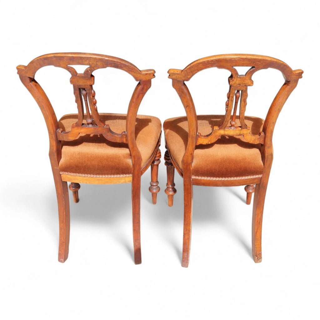 Antique Set of 4 Victorian Mahogany Open Back Carved Dining Chairs - Circa 1870