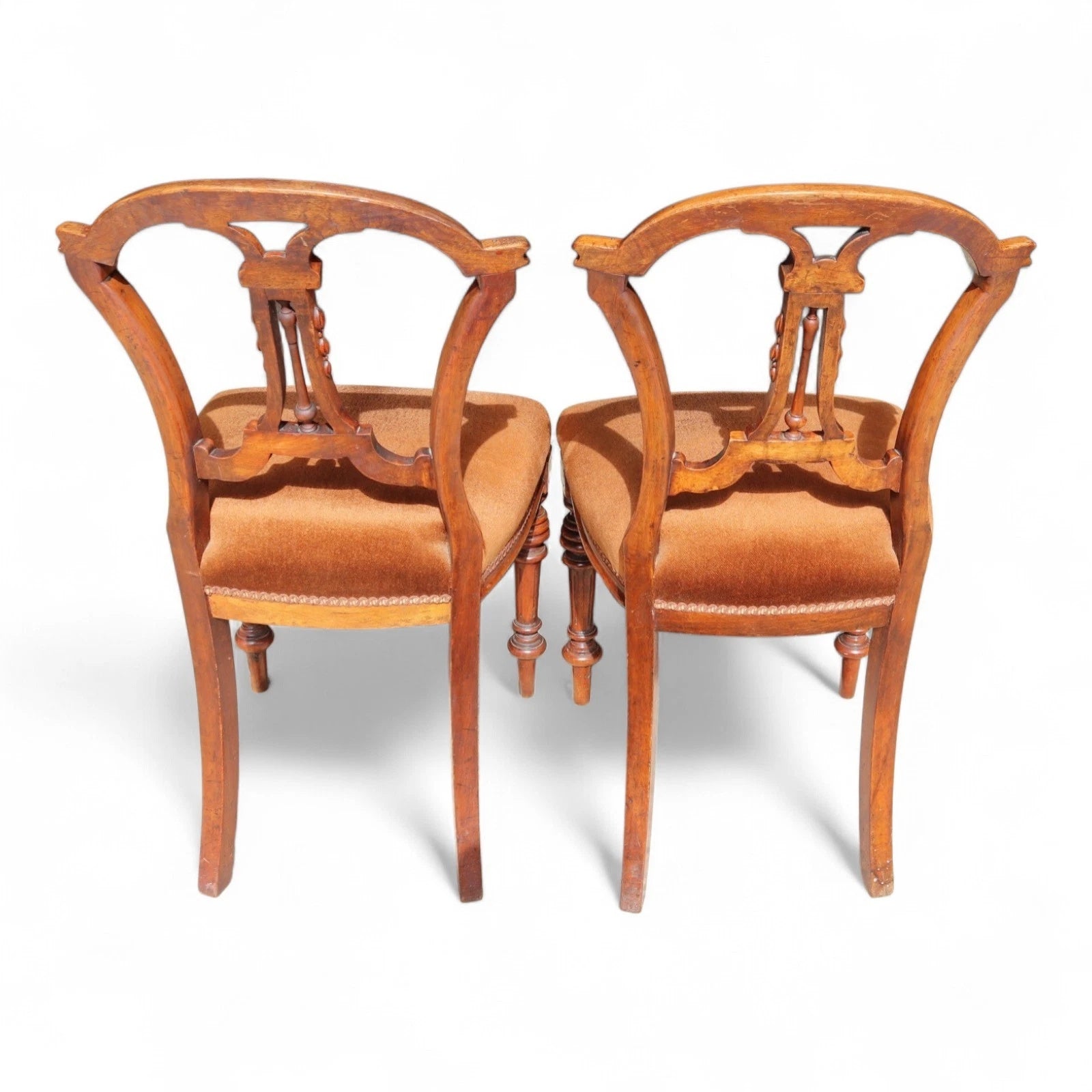 Antique Set of 4 Victorian Mahogany Open Back Carved Dining Chairs - Circa 1870