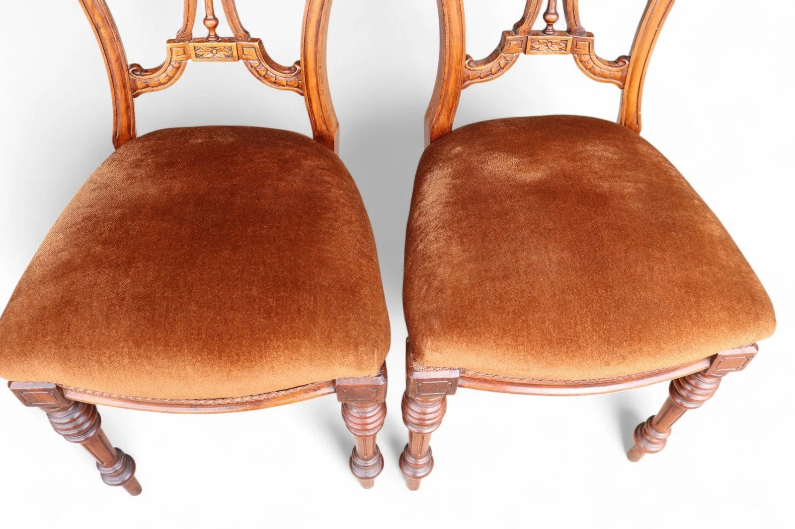 Antique Set of 4 Victorian Mahogany Open Back Carved Dining Chairs - Circa 1870