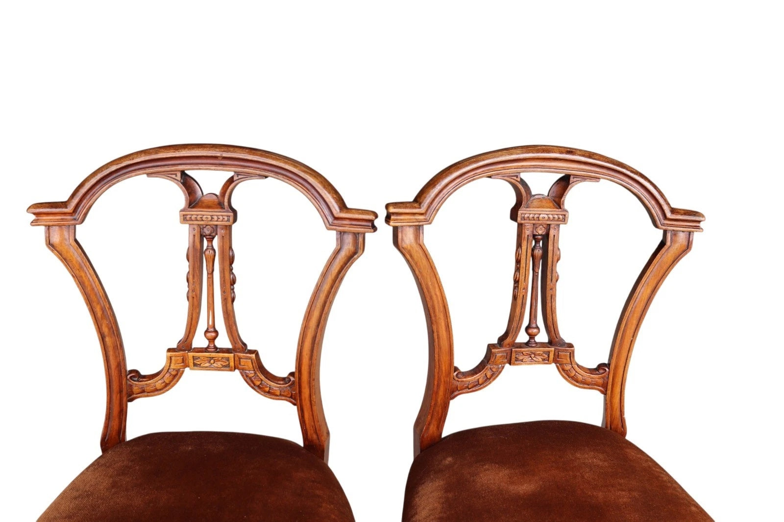 Antique Set of 4 Victorian Mahogany Open Back Carved Dining Chairs - Circa 1870