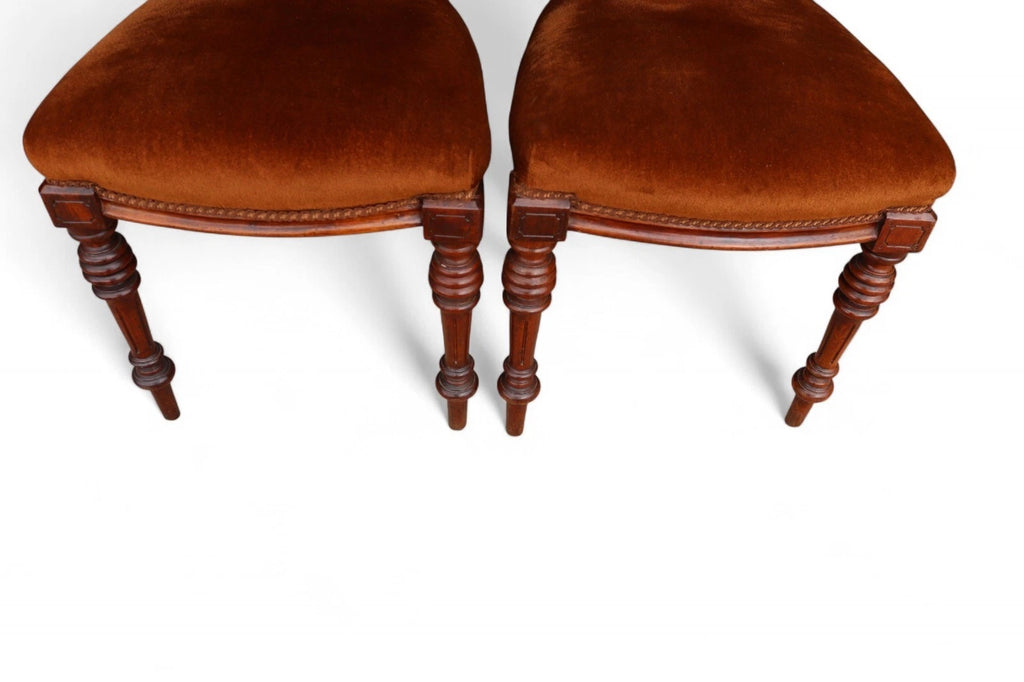 Antique Set of 4 Victorian Mahogany Open Back Carved Dining Chairs - Circa 1870
