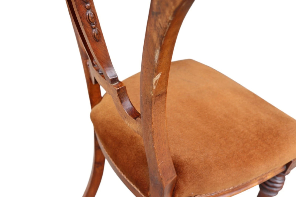 Antique Set of 4 Victorian Mahogany Open Back Carved Dining Chairs - Circa 1870