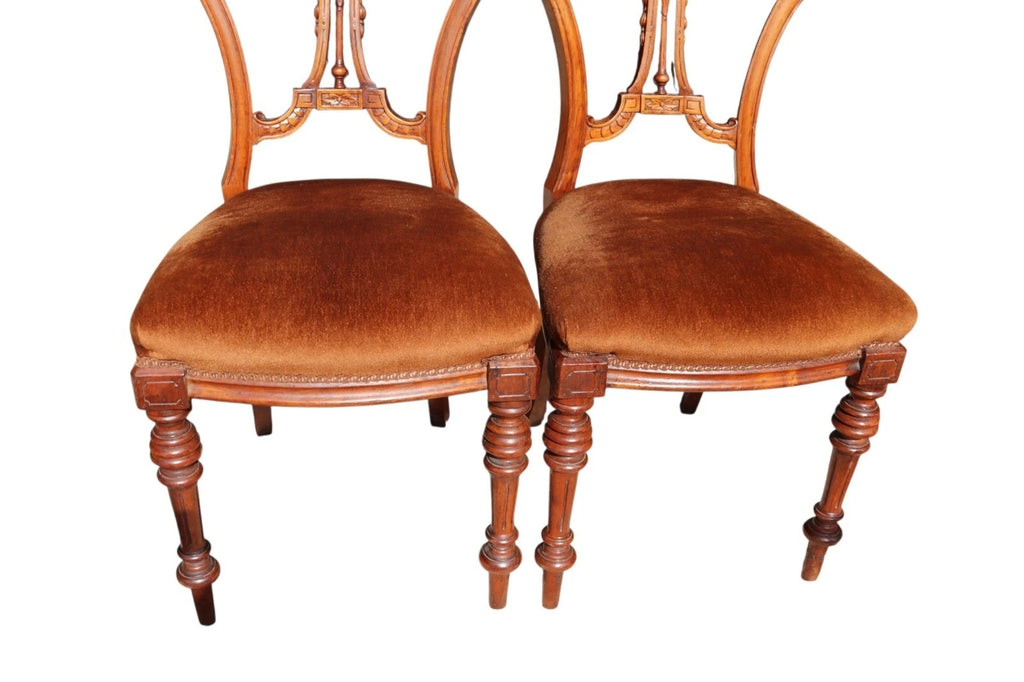 Antique Set of 4 Victorian Mahogany Open Back Carved Dining Chairs - Circa 1870