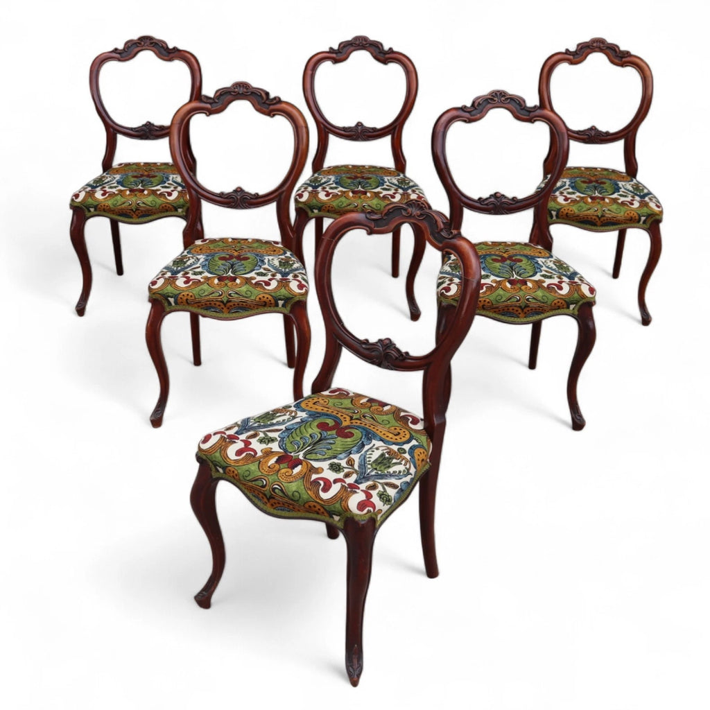 Set of 6 Antique Victorian Mahogany Balloon Back Dining Chairs Cabriole Legs