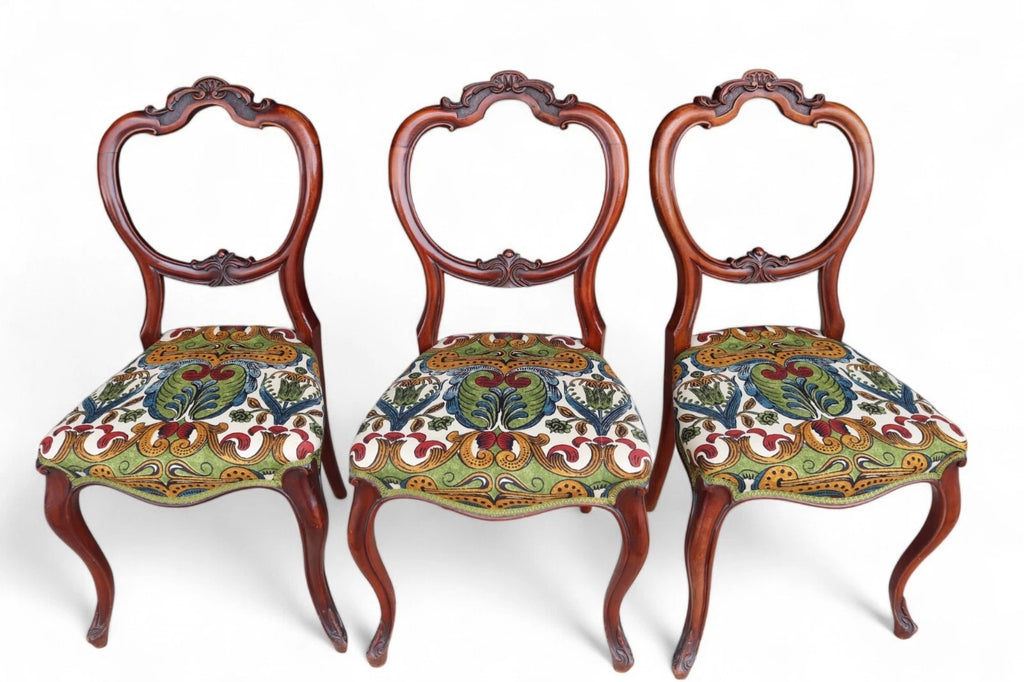 Set of 6 Antique Victorian Mahogany Balloon Back Dining Chairs Cabriole Legs