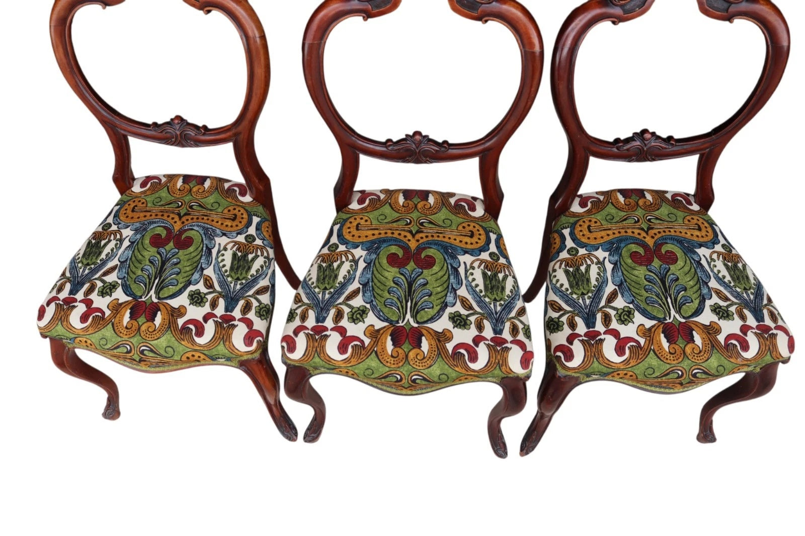 Set of 6 Antique Victorian Mahogany Balloon Back Dining Chairs Cabriole Legs