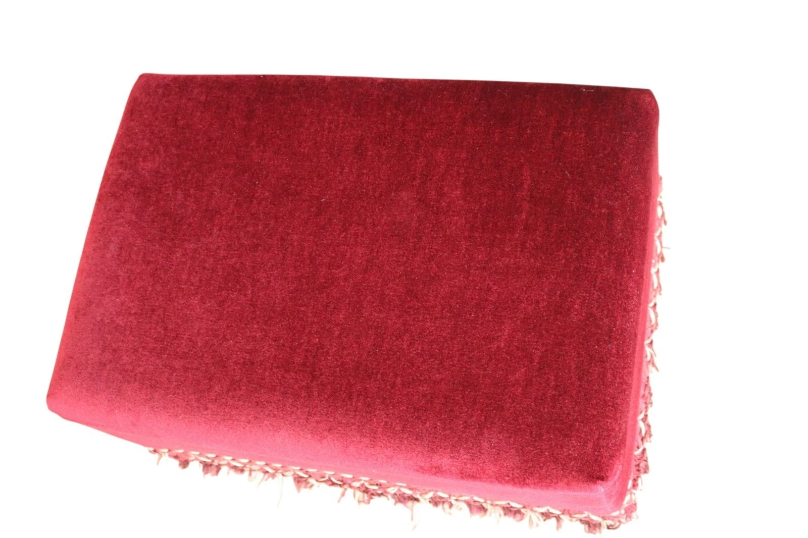Vintage Claret Velvet Footstool Ottoman – Victorian Style Bullion Fringe Trim
