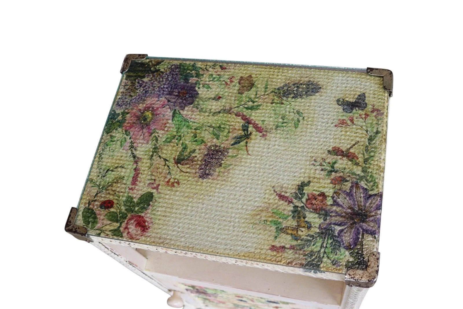 Pair of Vintage Loom Style Bedside Cabinets - Woven Fibre with Floral Panels