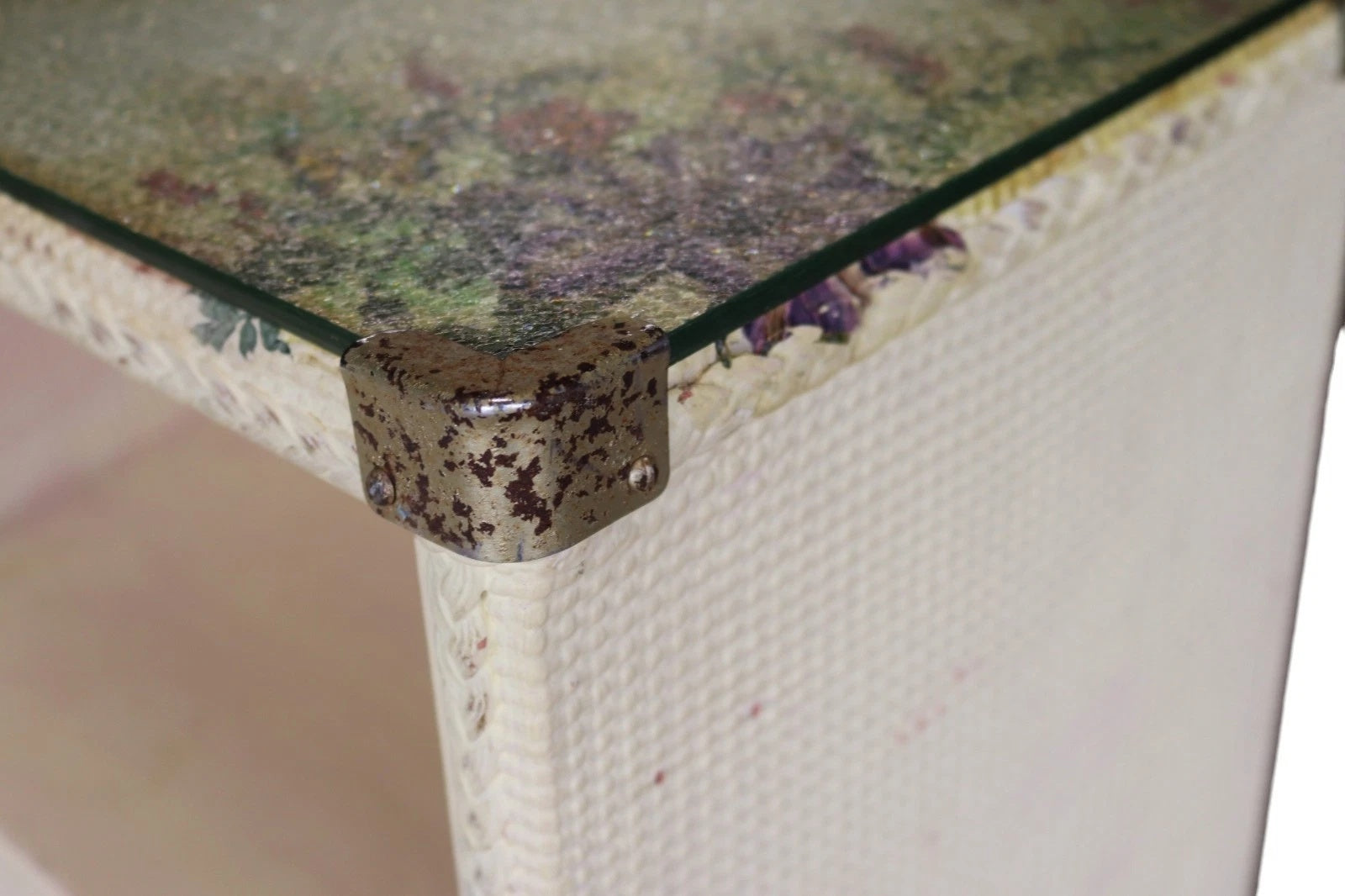 Pair of Vintage Loom Style Bedside Cabinets - Woven Fibre with Floral Panels