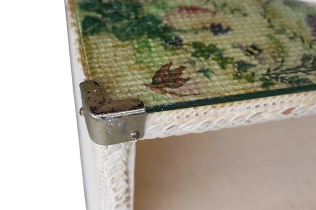 Pair of Vintage Loom Style Bedside Cabinets - Woven Fibre with Floral Panels