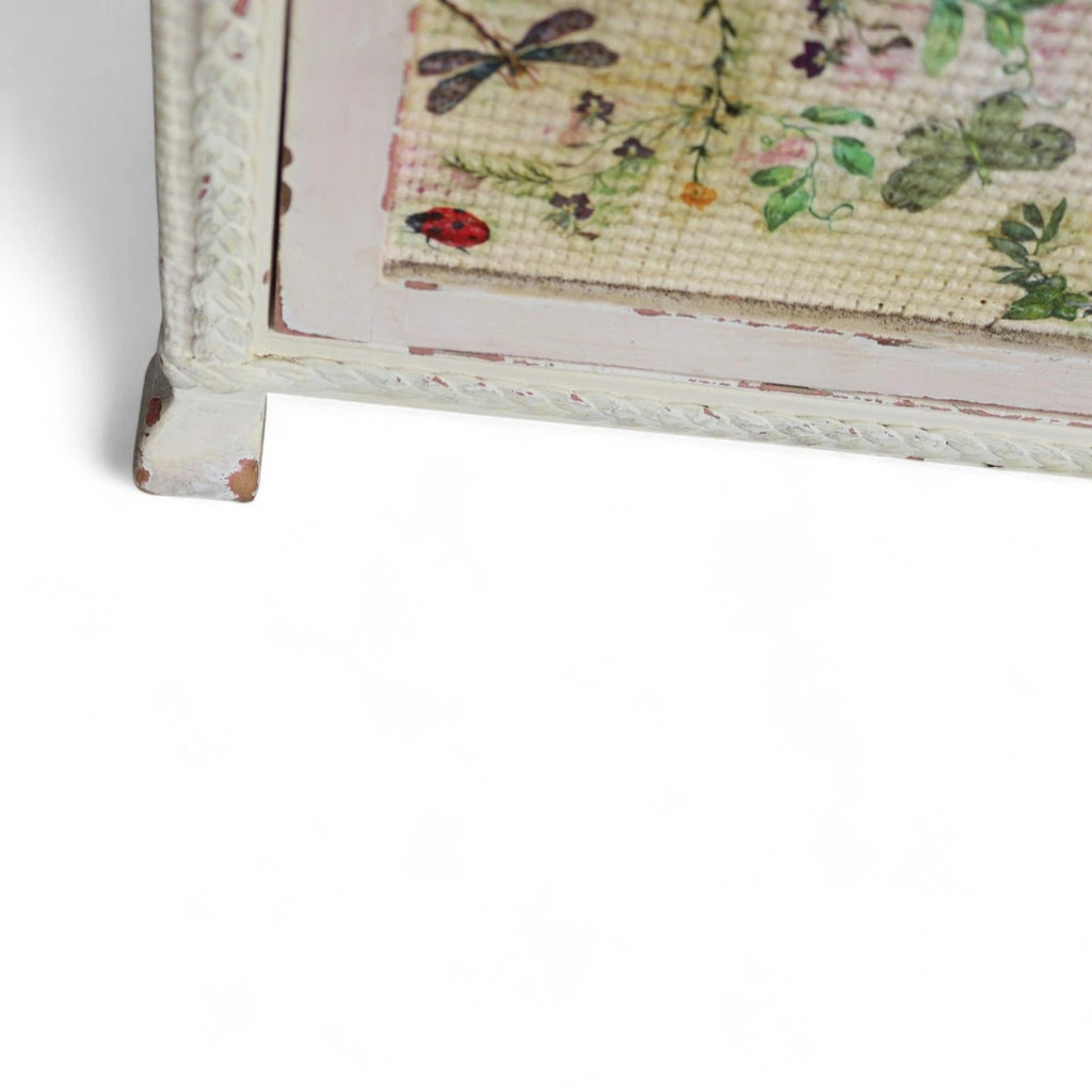 Pair of Vintage Loom Style Bedside Cabinets - Woven Fibre with Floral Panels