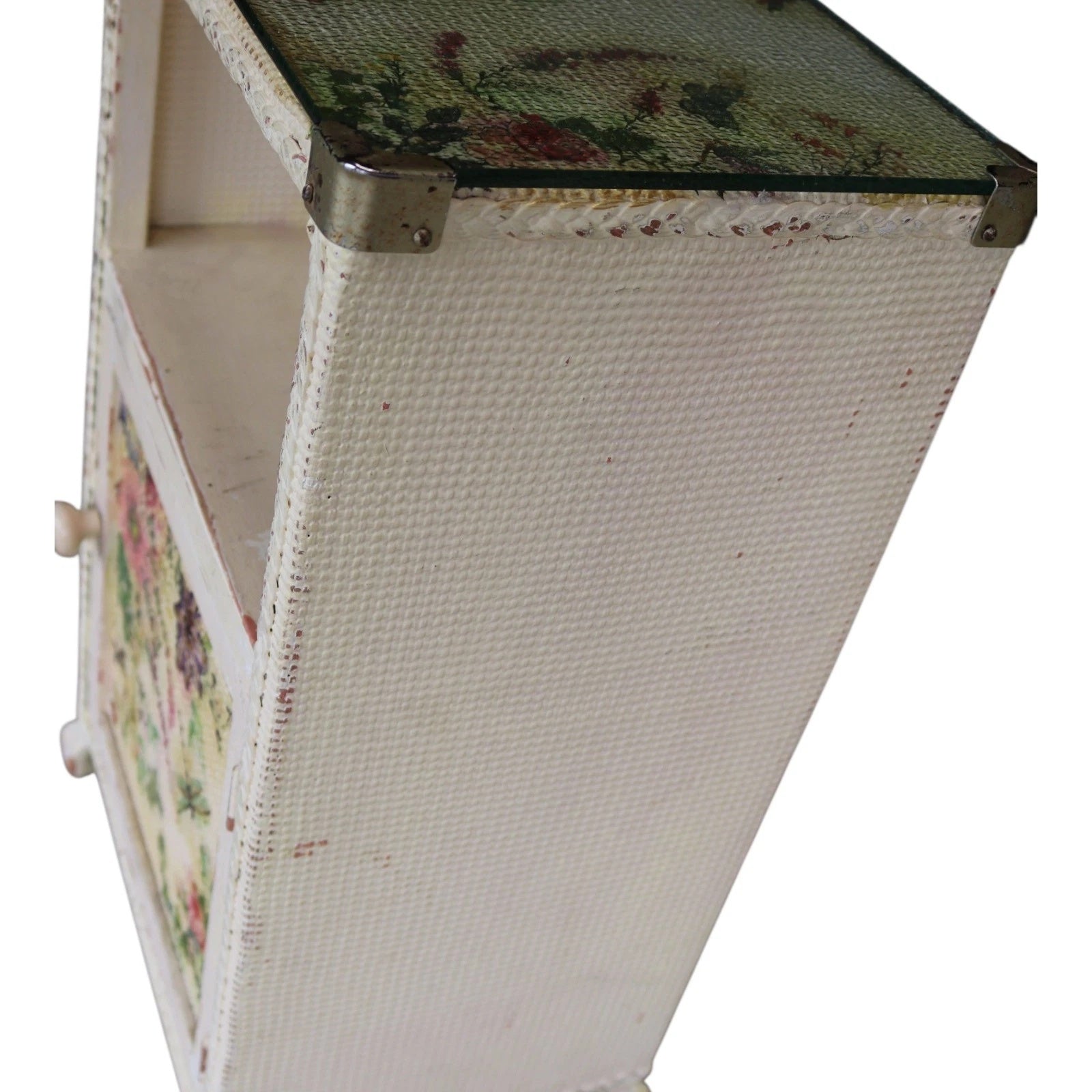 Pair of Vintage Loom Style Bedside Cabinets - Woven Fibre with Floral Panels