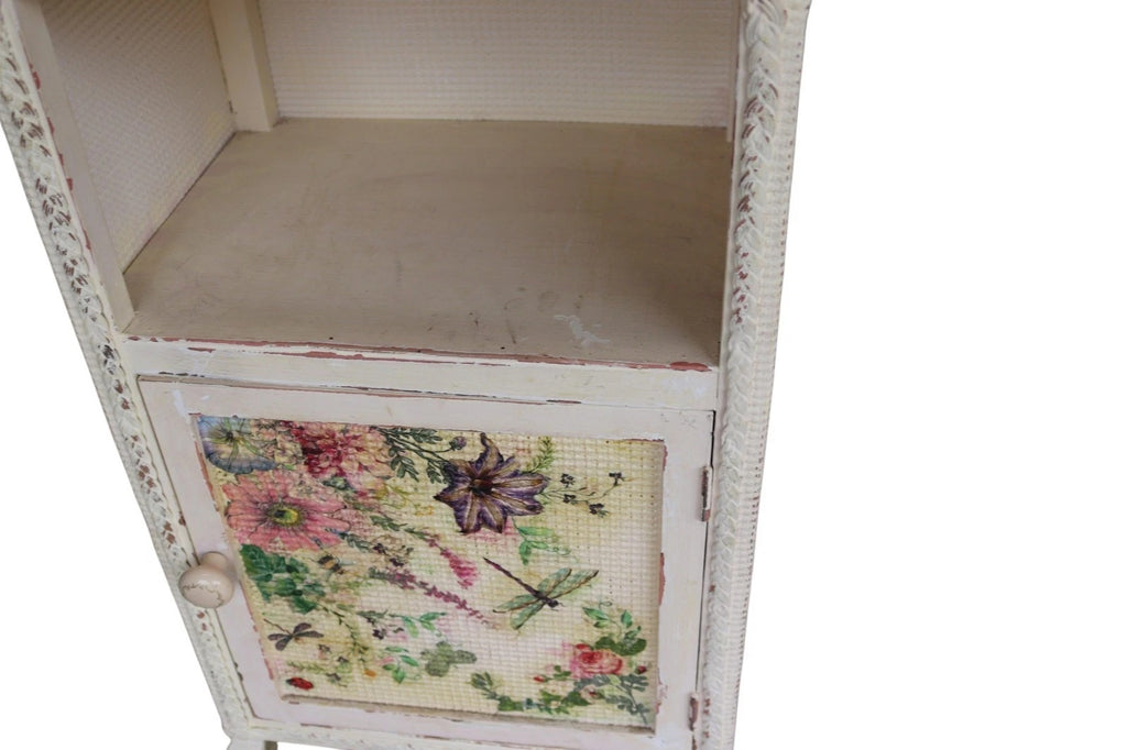 Pair of Vintage Loom Style Bedside Cabinets - Woven Fibre with Floral Panels