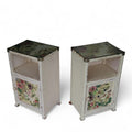 Pair of Vintage Loom Style Bedside Cabinets - Woven Fibre with Floral Panels
