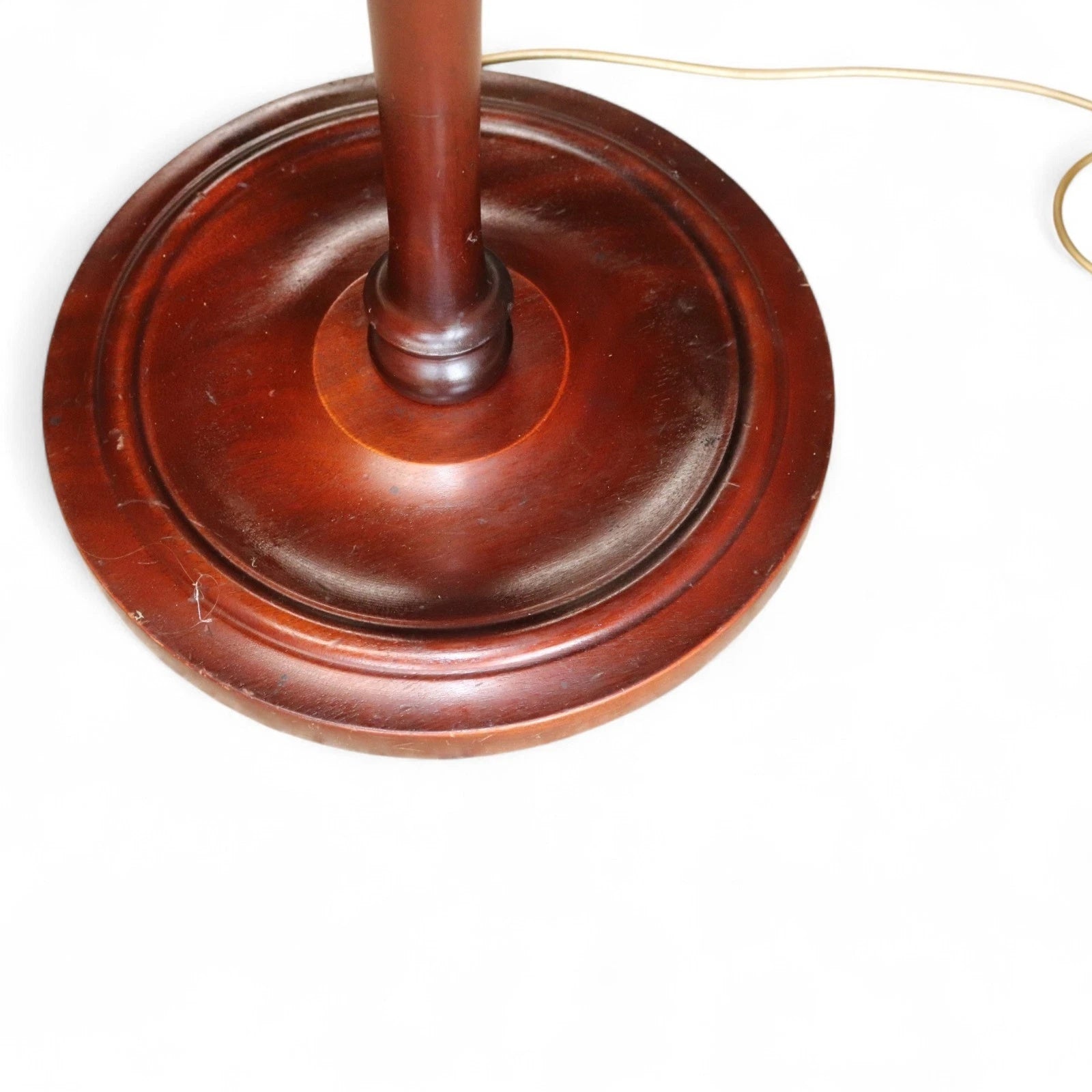 Vintage Mahogany Standard Floor Lamp With Pink Fringed Shade