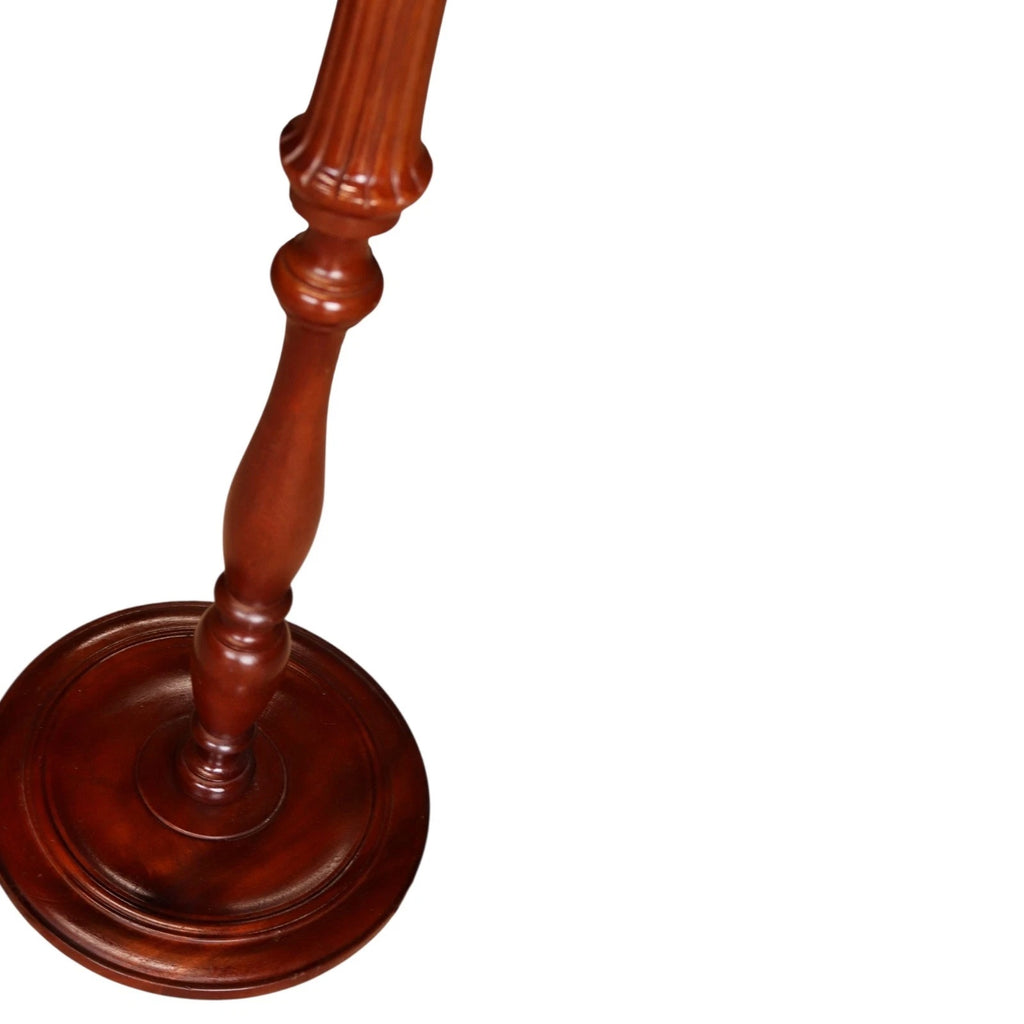 Vintage Fluted Mahogany Standard Floor Lamp with Fringed Fabric Shade