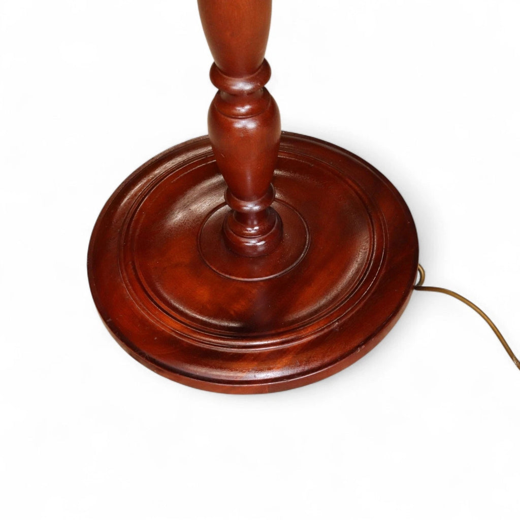 Vintage Fluted Mahogany Standard Floor Lamp with Fringed Fabric Shade