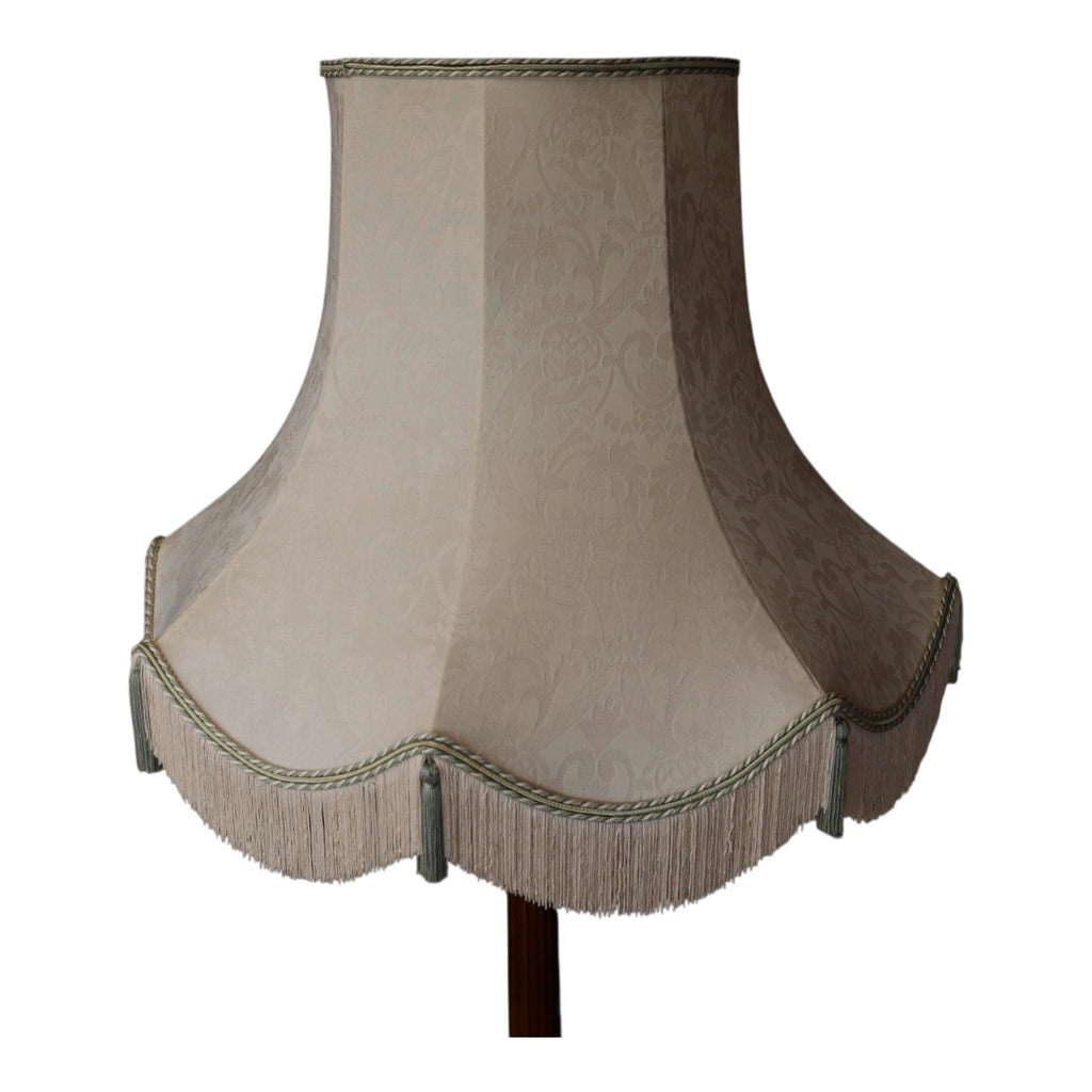 Vintage Fluted Mahogany Standard Floor Lamp with Fringed Fabric Shade