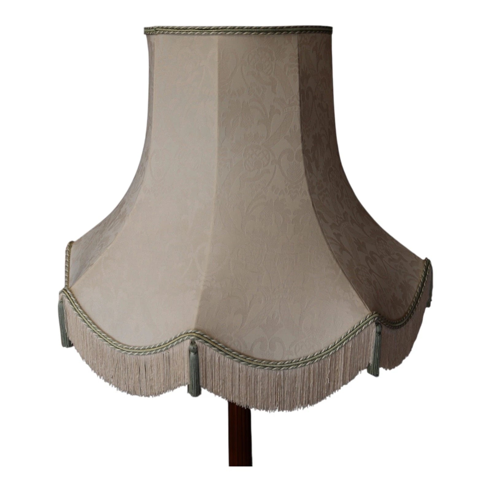 Vintage Fluted Mahogany Standard Floor Lamp with Fringed Fabric Shade