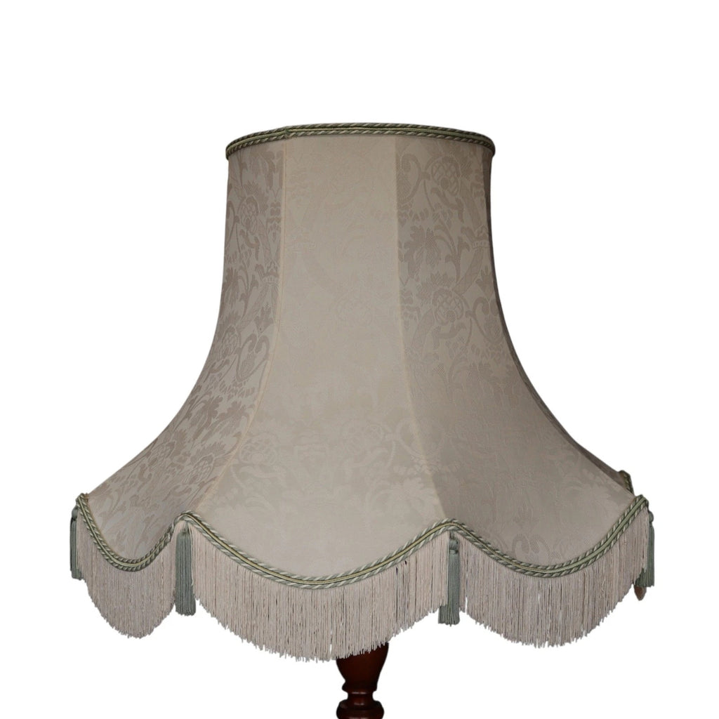 Vintage Fluted Mahogany Standard Floor Lamp with Fringed Fabric Shade