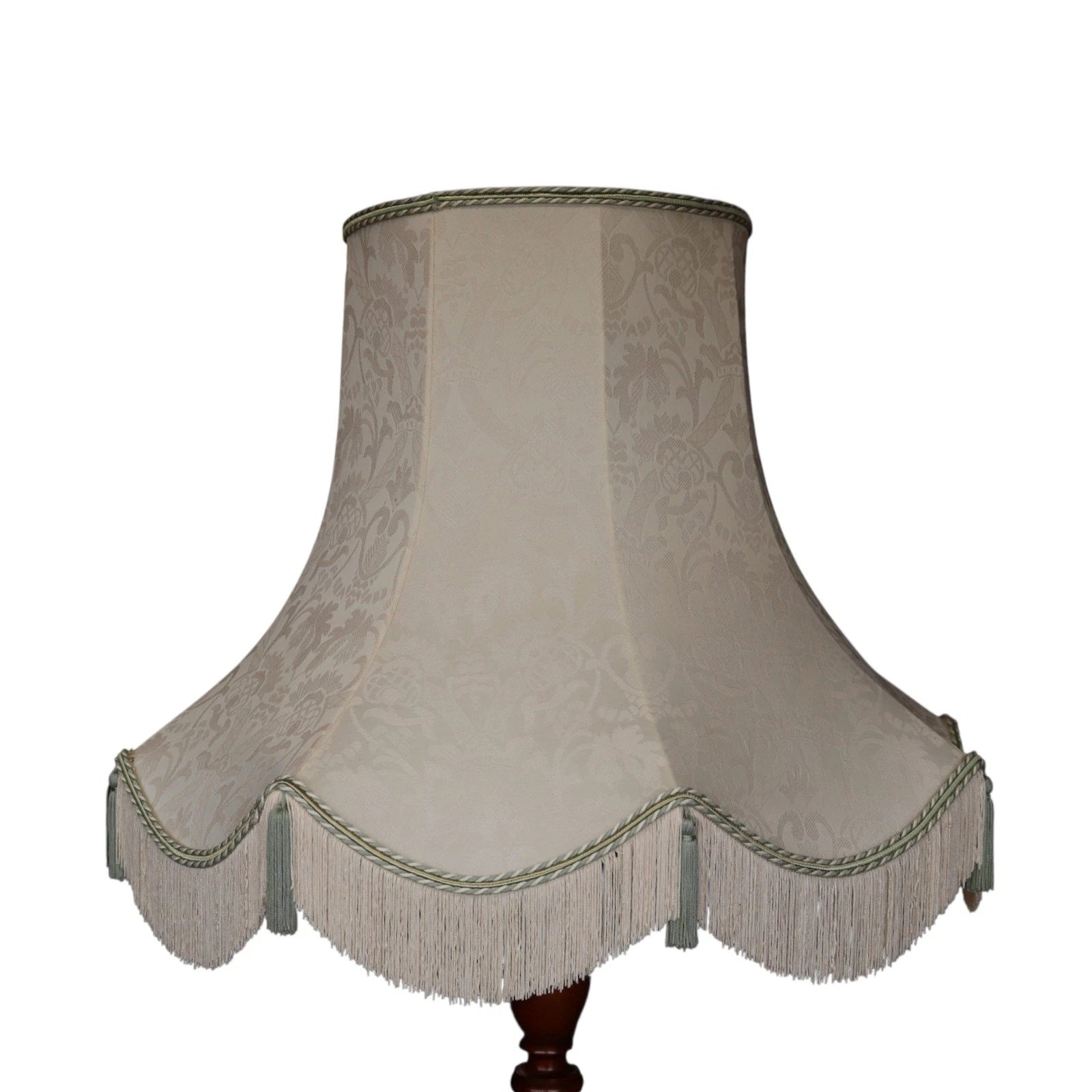 Vintage Fluted Mahogany Standard Floor Lamp with Fringed Fabric Shade