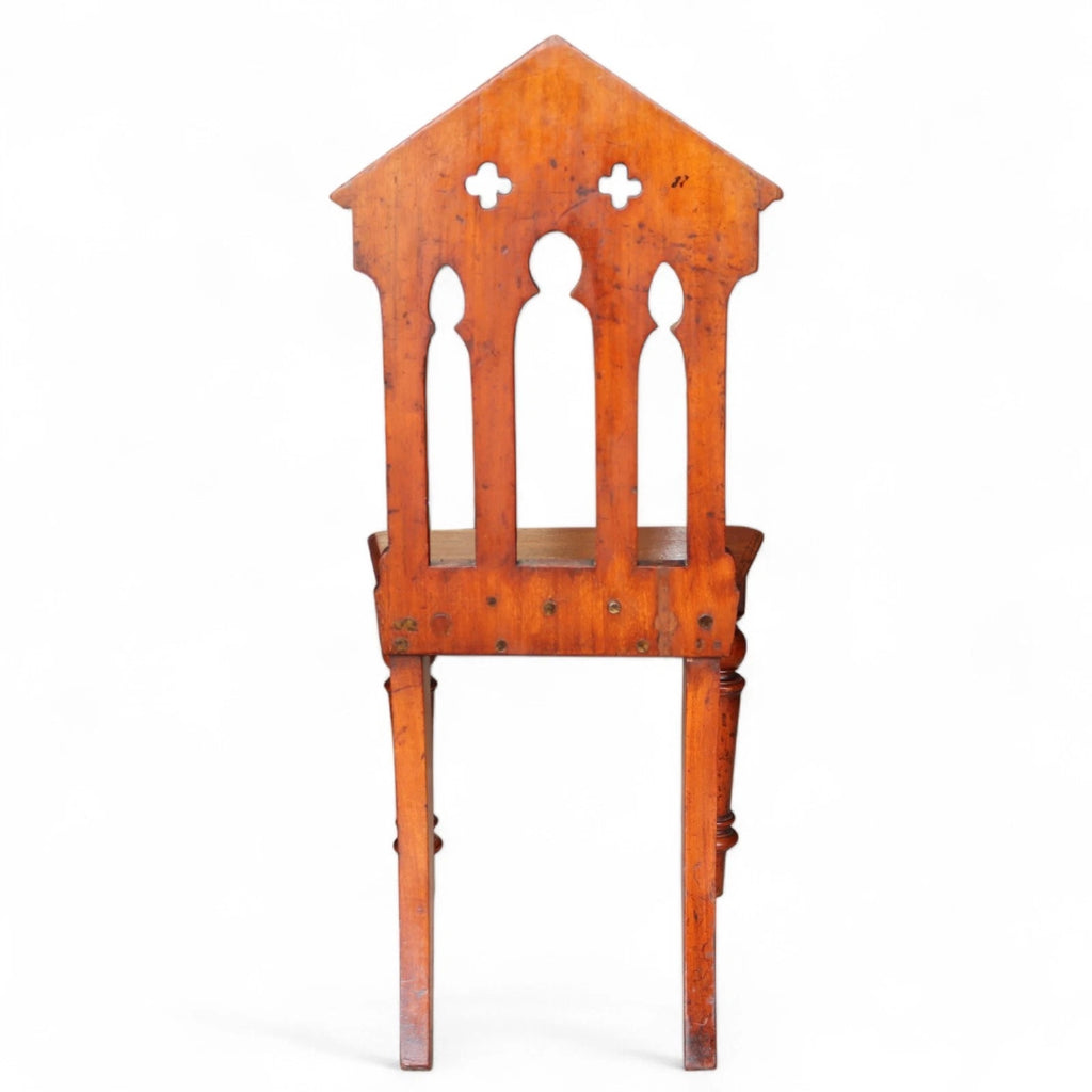 Pair Of Antique Mahogany Pugin Style Carved Gothic Steeple Back Hall Chairs