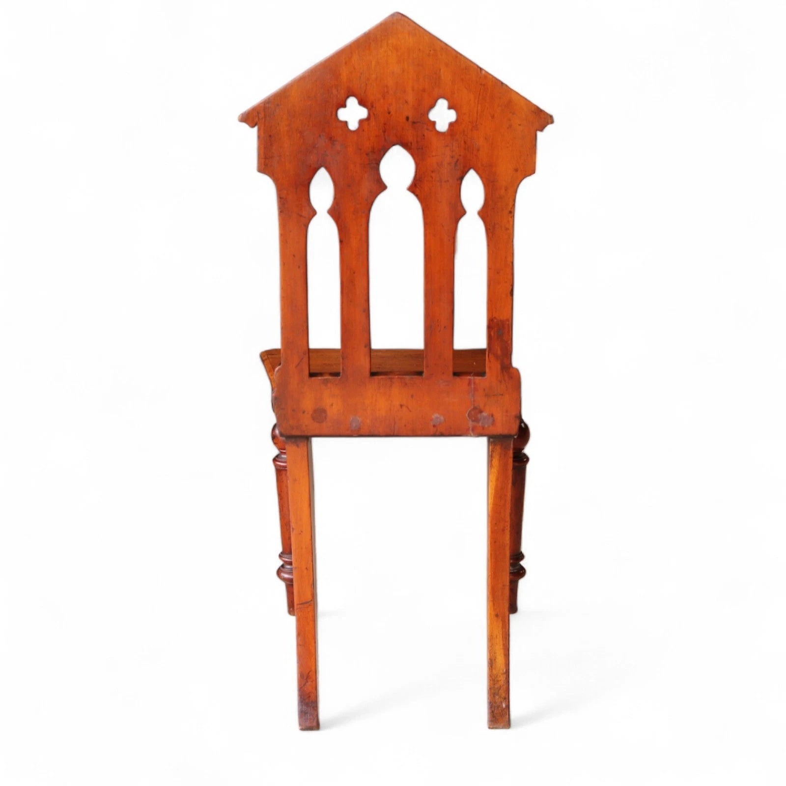 Pair Of Antique Mahogany Pugin Style Carved Gothic Steeple Back Hall Chairs