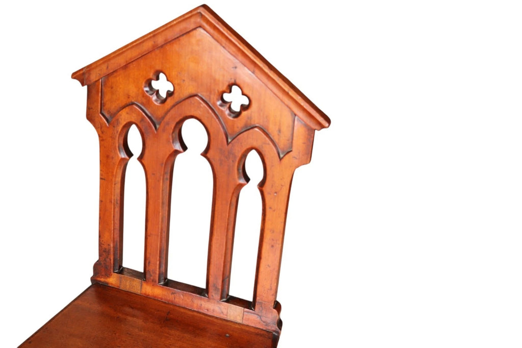 Pair Of Antique Mahogany Pugin Style Carved Gothic Steeple Back Hall Chairs