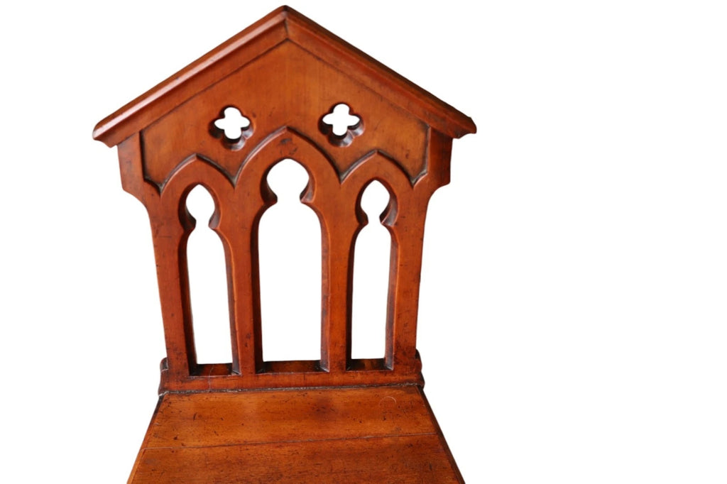 Pair Of Antique Mahogany Pugin Style Carved Gothic Steeple Back Hall Chairs