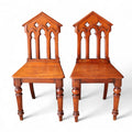 Pair Of Antique Mahogany Pugin Style Carved Gothic Steeple Back Hall Chairs
