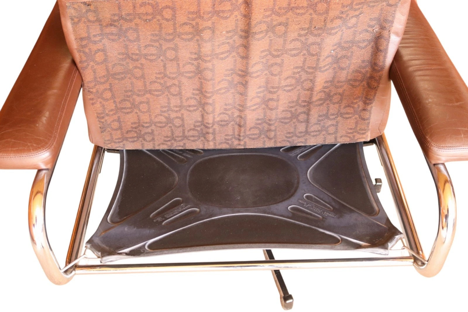 Mid Century Pieff Alpha Brown Leather & Chrome Swivel Armchair 70s