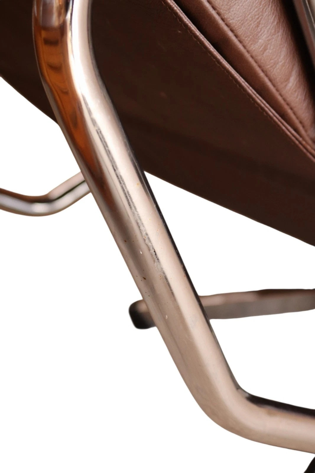 Mid Century Pieff Alpha Brown Leather & Chrome Swivel Armchair 70s