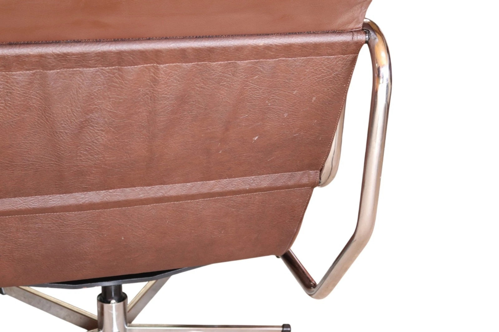 Mid Century Pieff Alpha Brown Leather & Chrome Swivel Armchair 70s
