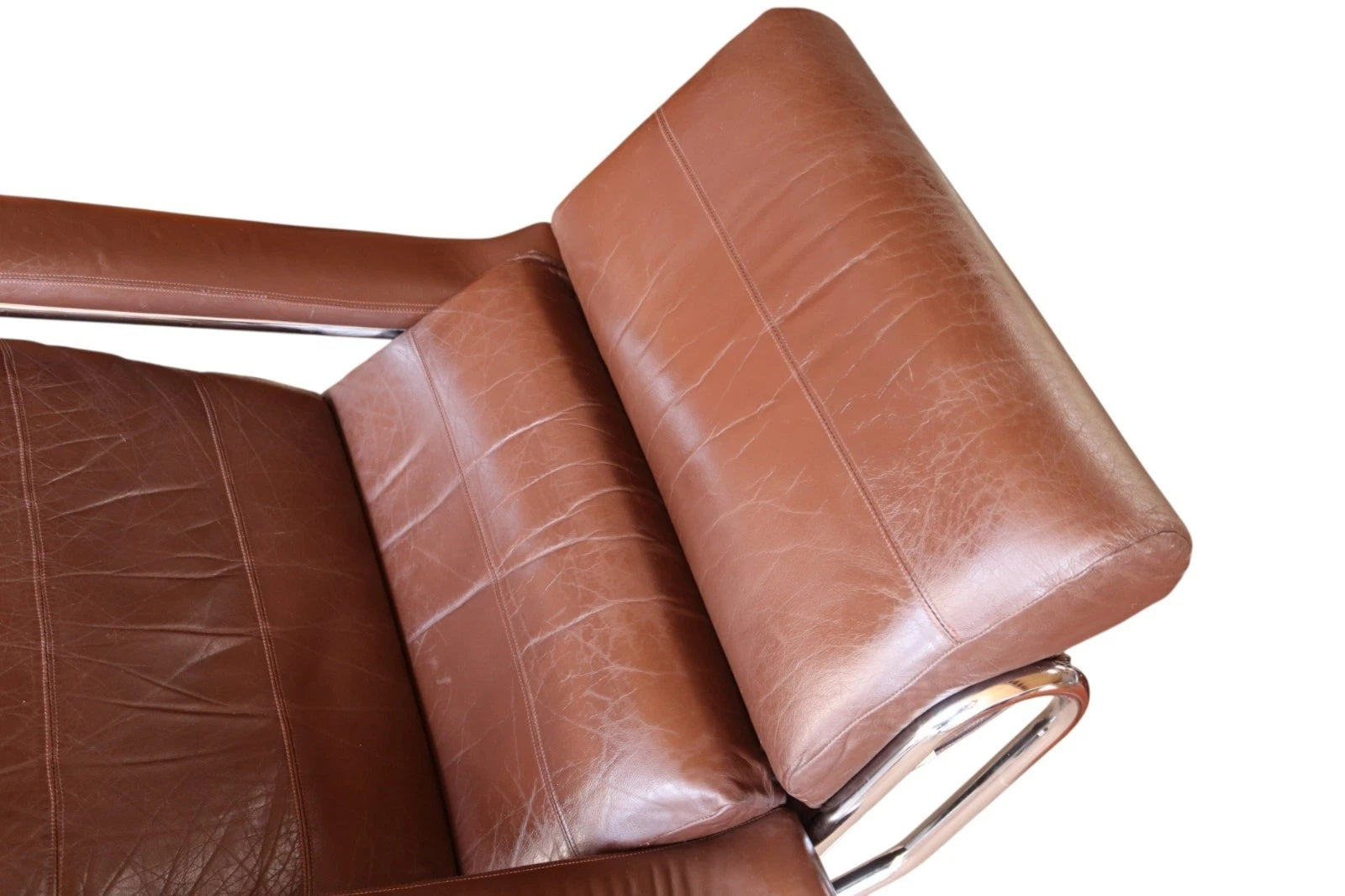 Mid Century Pieff Alpha Brown Leather & Chrome Swivel Armchair 70s