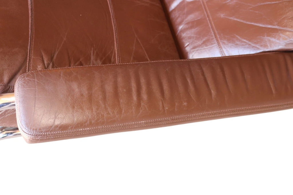 Vintage Pieff Alpha Chair | Mid Century Brown Leather & Chrome Armchair 1970s