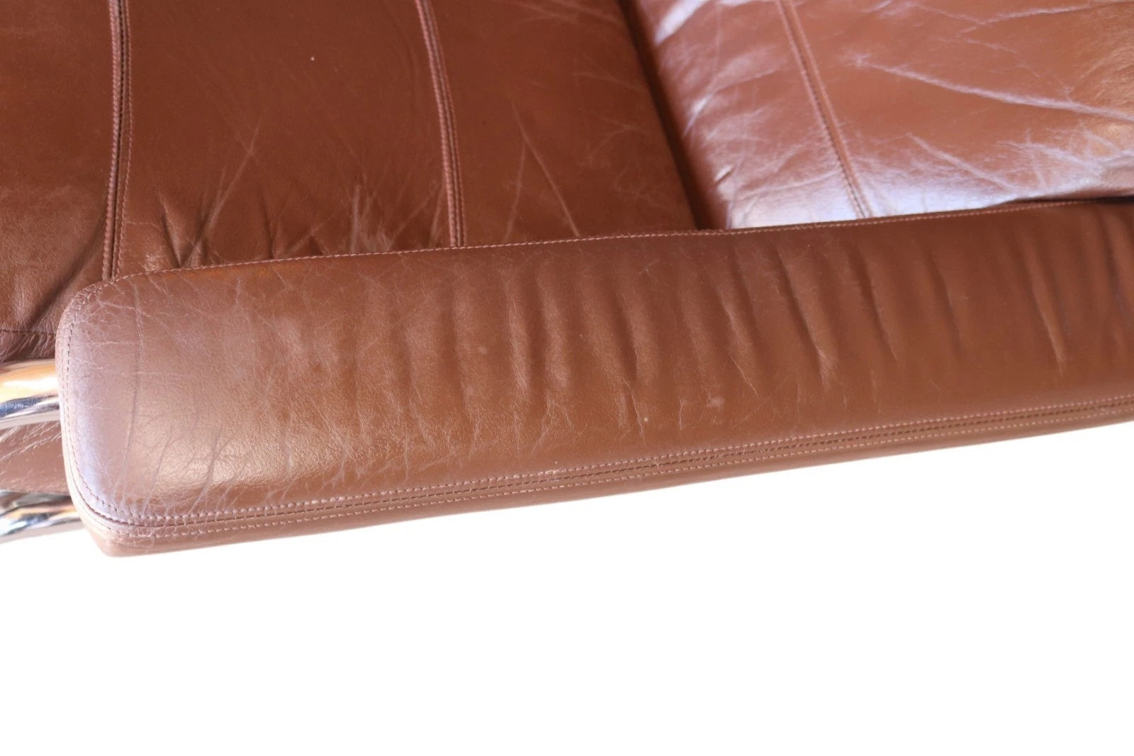 Vintage Pieff Alpha Chair | Mid Century Brown Leather & Chrome Armchair 1970s