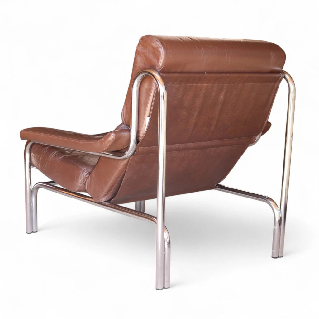Vintage Pieff Alpha Chair | Mid Century Brown Leather & Chrome Armchair 1970s