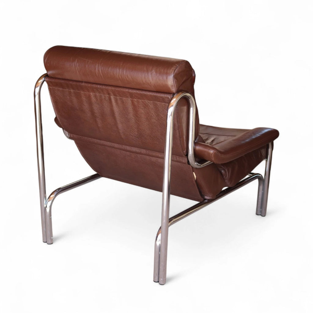 Vintage Pieff Alpha Chair | Mid Century Brown Leather & Chrome Armchair 1970s